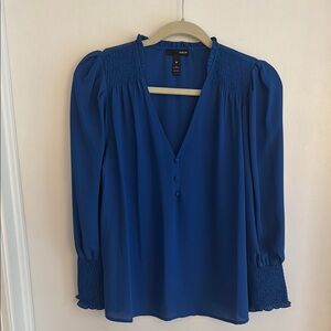 Aqua Deep Blue V-Neck Blouse
